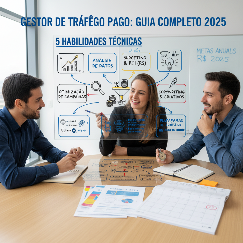 comparação visual entre habilidades de gestor de tráfego pago júnior e sênior com métricas avançadas