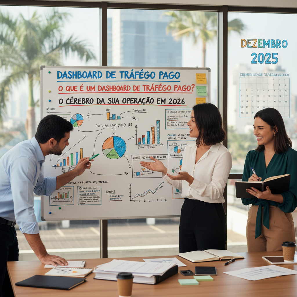 Dashboard tráfego pago centralizando dados de marketing digital e ROI