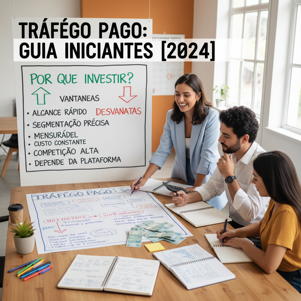 Vantagens e desvantagens reais do tráfego pago mostrando balança entre benefícios e desafios