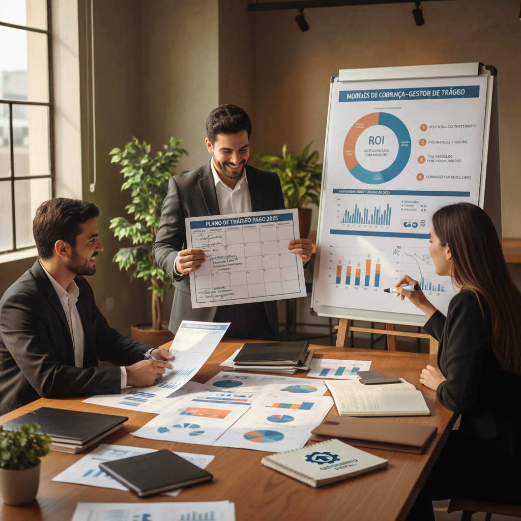 Gráfico mostrando faixas salariais e modelos de cobrança de gestores de tráfego pago em 2025