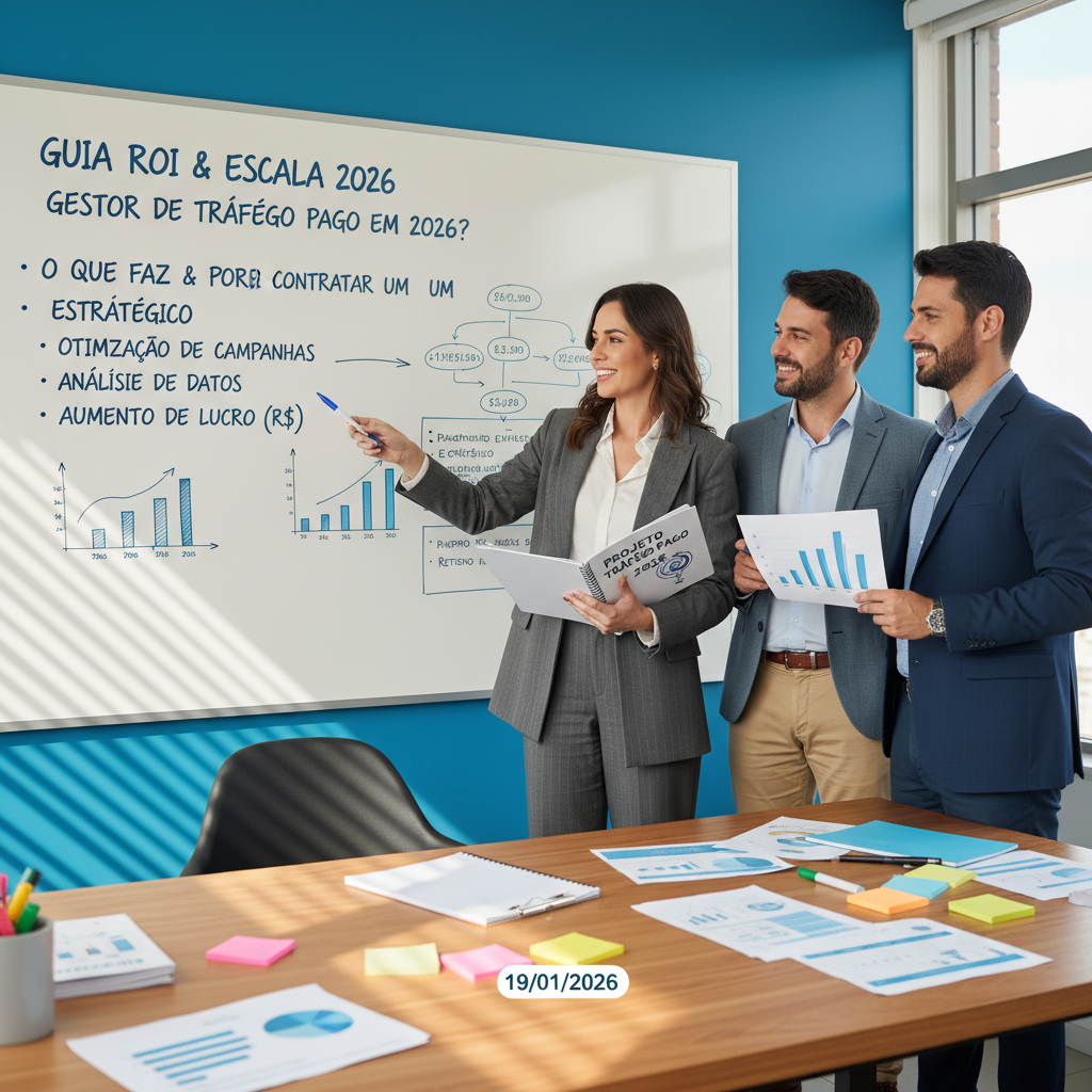Gestor de tráfego pago analisando métricas e ROI para escala de negócios