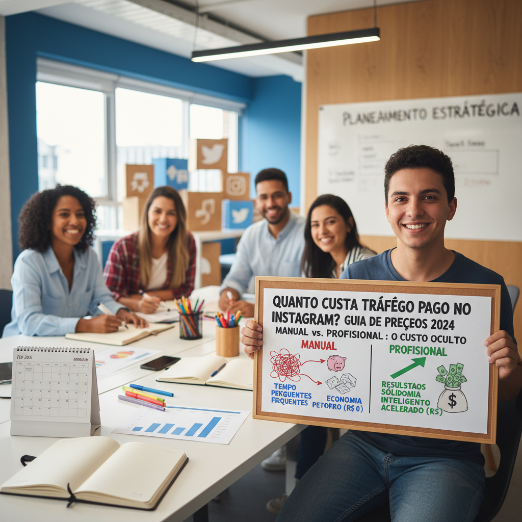 Empresário frustrado com resultados de anúncios manuais vs gestor de tráfego profissional