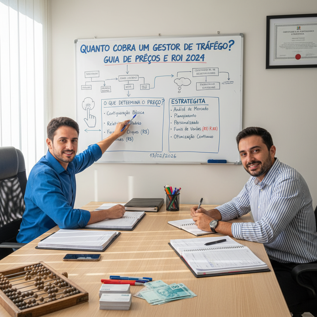 Estrategista de marketing digital analisando dados de quanto cobra um gestor de trafego