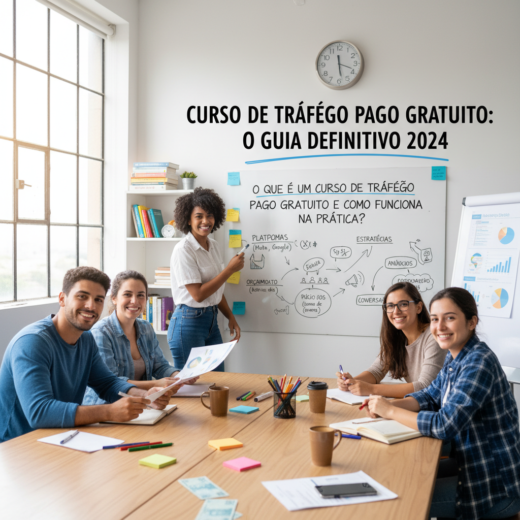 Homem analisando métricas de curso de tráfego pago gratuito em um notebook