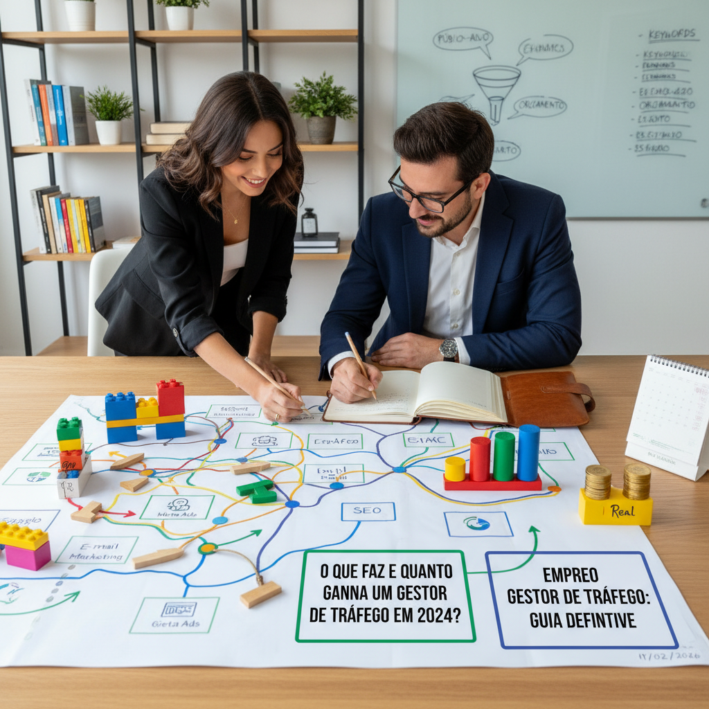 Gestor de tráfego analisando métricas de conversão e dashboards financeiros