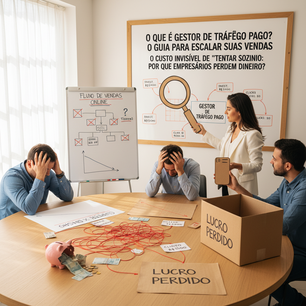 Empresário analisando prejuízos por falta de gestão profissional de anúncios
